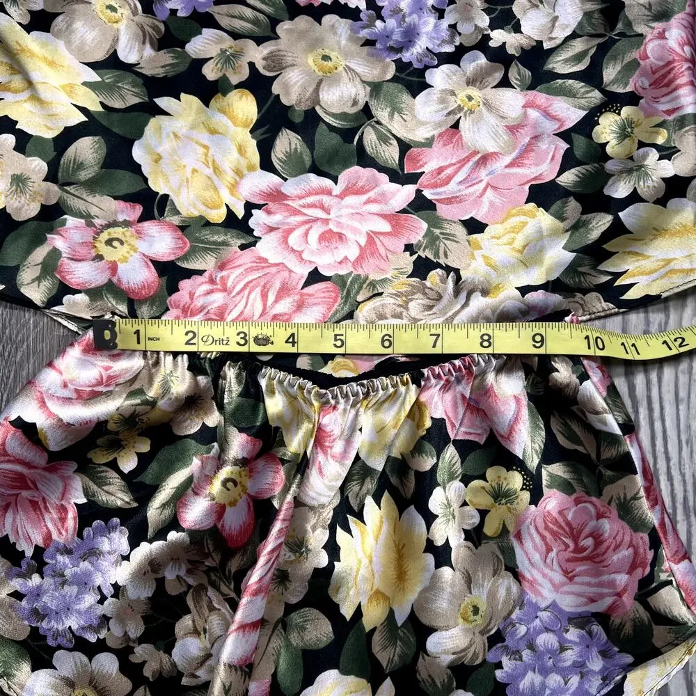 VICTORIA'S SECRET Gold Label Vtg Floral Print Satin Camisole & Short Pajama Set